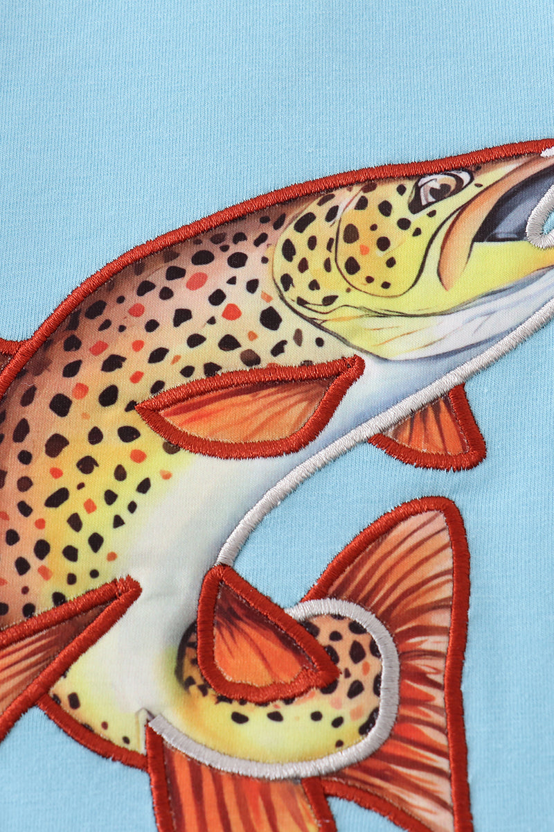 Blue fish applique bubble