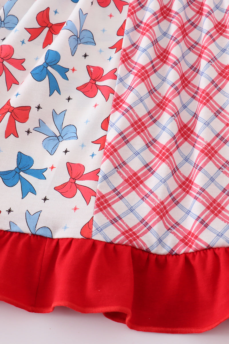 Blue bow print ruffle dress