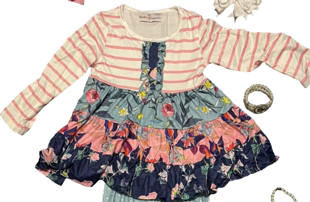 Kids Pink and Blue Three Tiered Two Piece Fall Winter Set