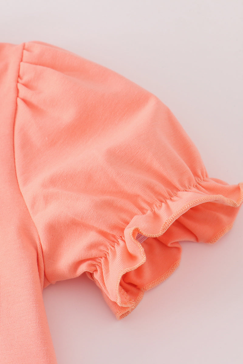 Coral sailboat applique ruffle shorts set