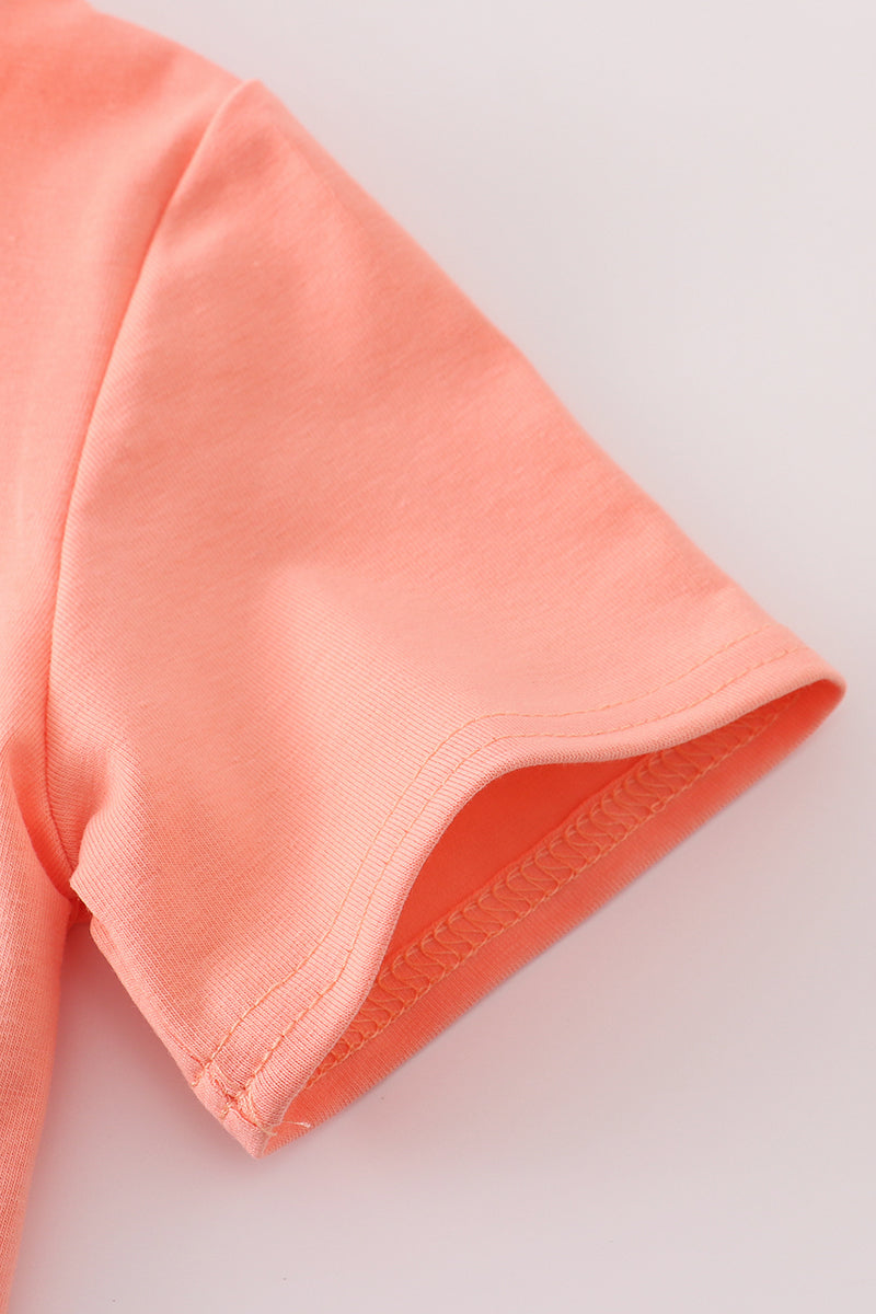 Coral sailboat applique shorts set