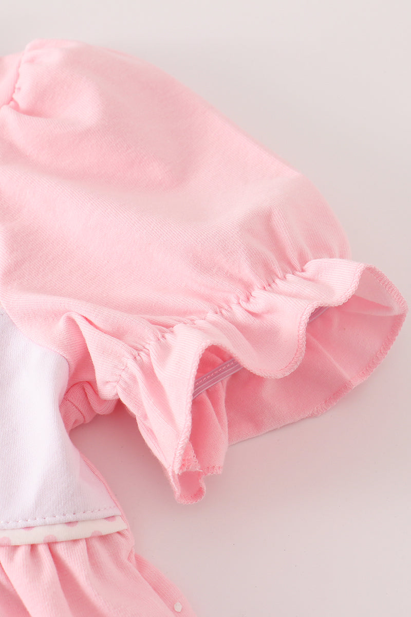 Pink cow embroidery girl set