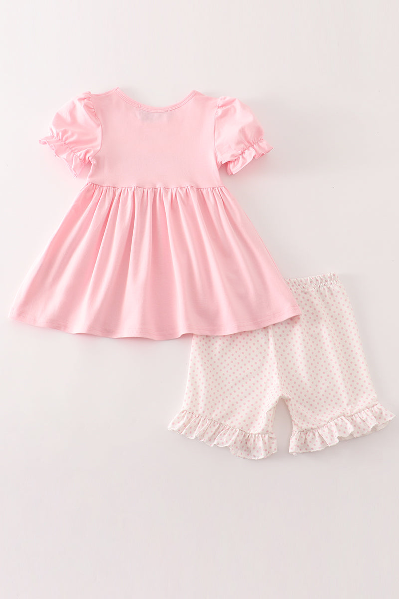 Pink cow embroidery girl set