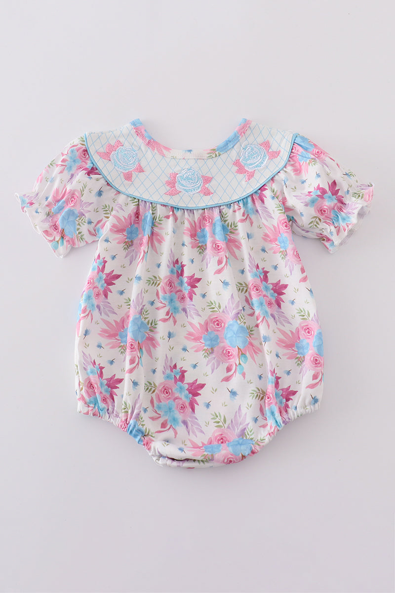 Blue petal meadow embroidery girl bubble