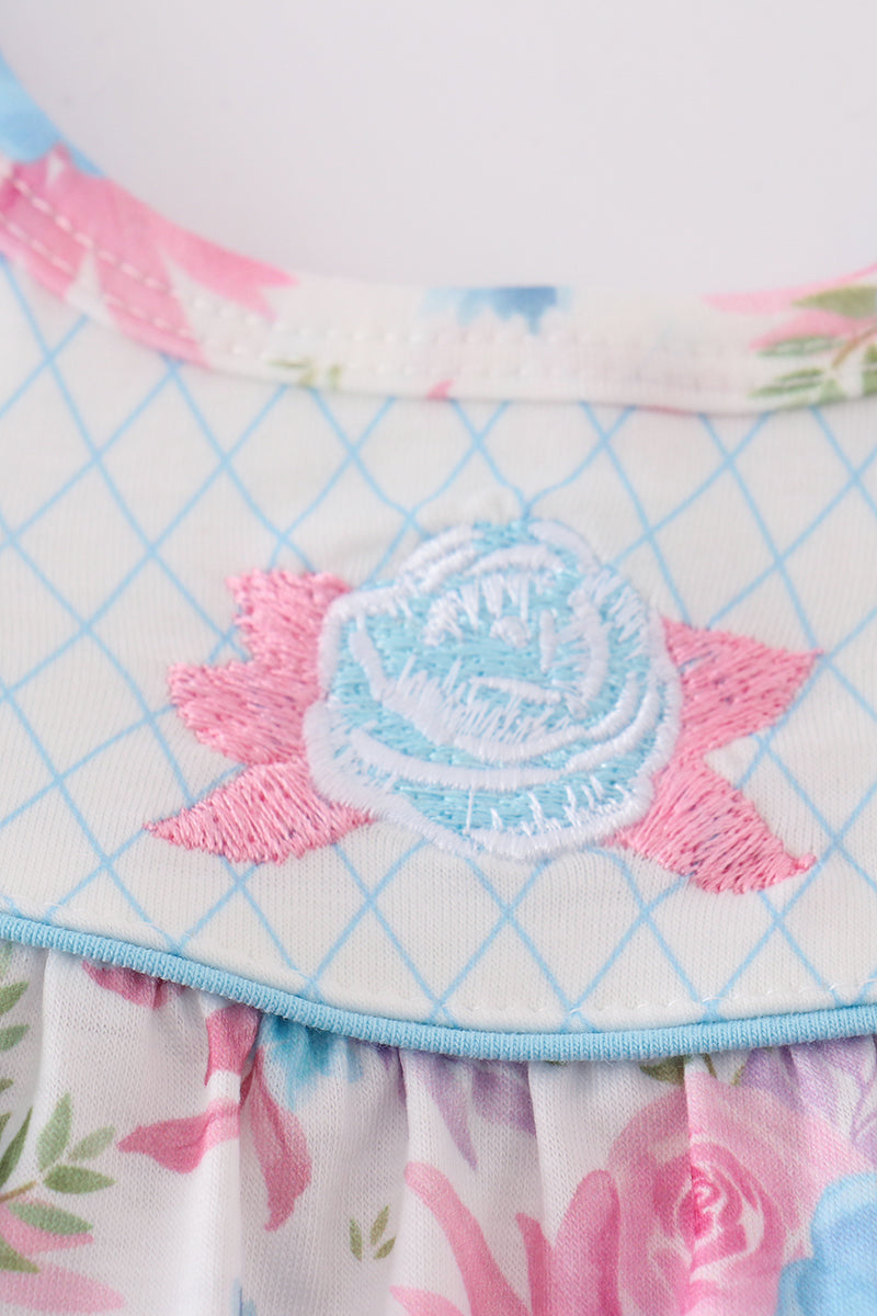 Blue petal meadow embroidery girl bubble