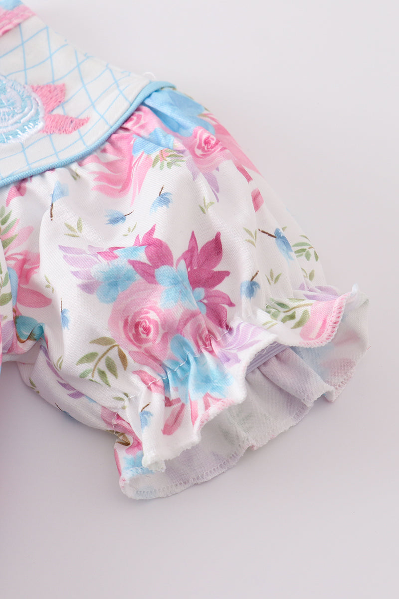 Blue petal meadow embroidery girl bubble