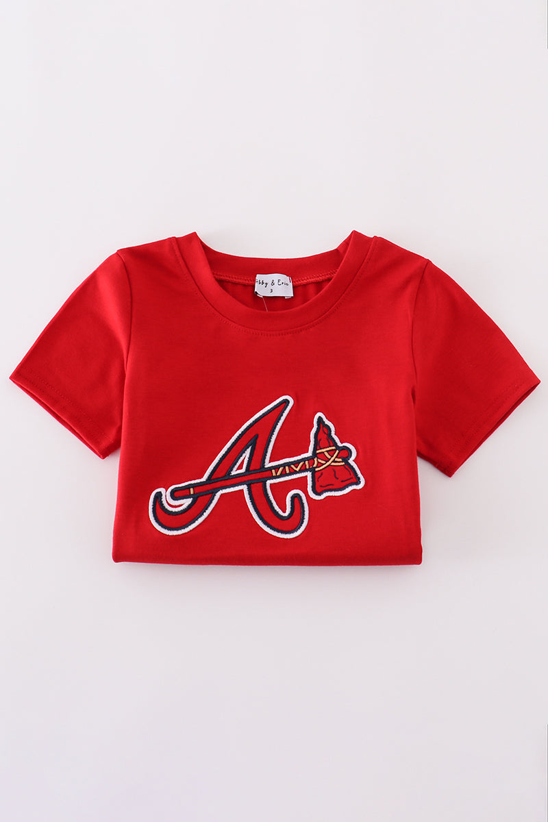 Red Georgia Atlanta Braves applique boy shorts set