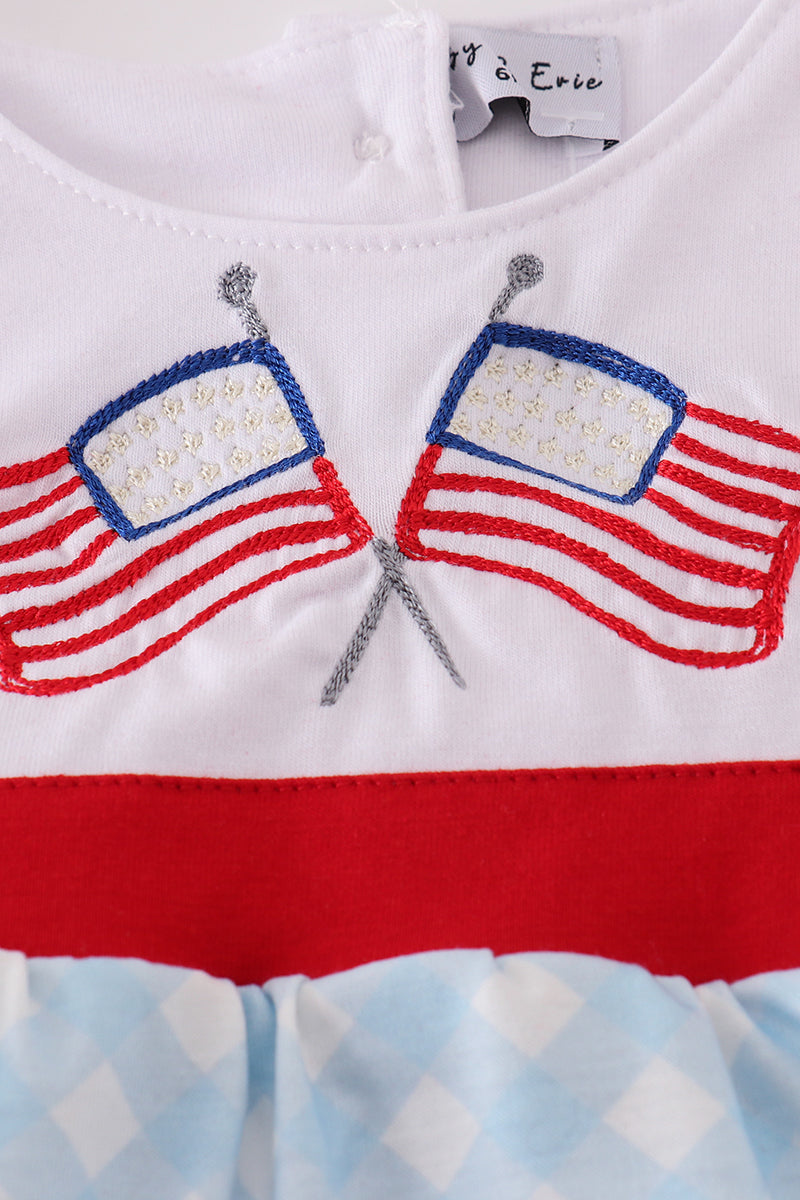 Blue flag embroidery bow gingham bubble