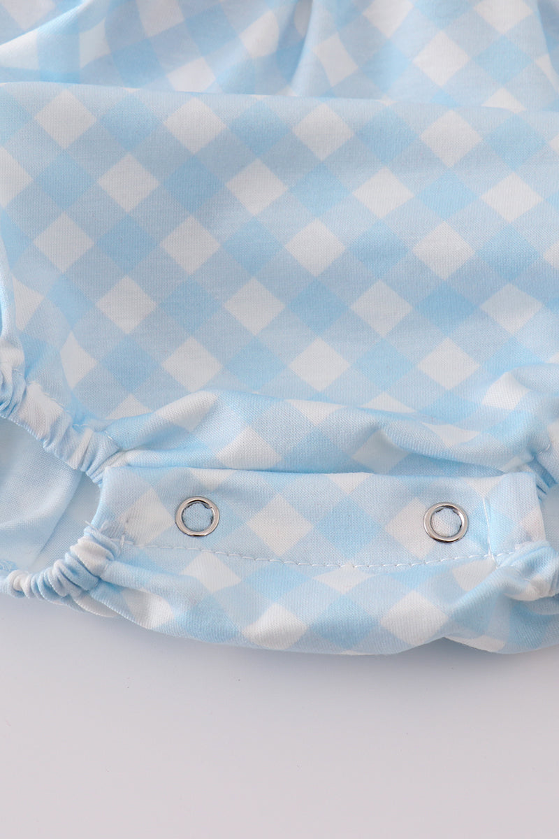 Blue flag embroidery bow gingham bubble