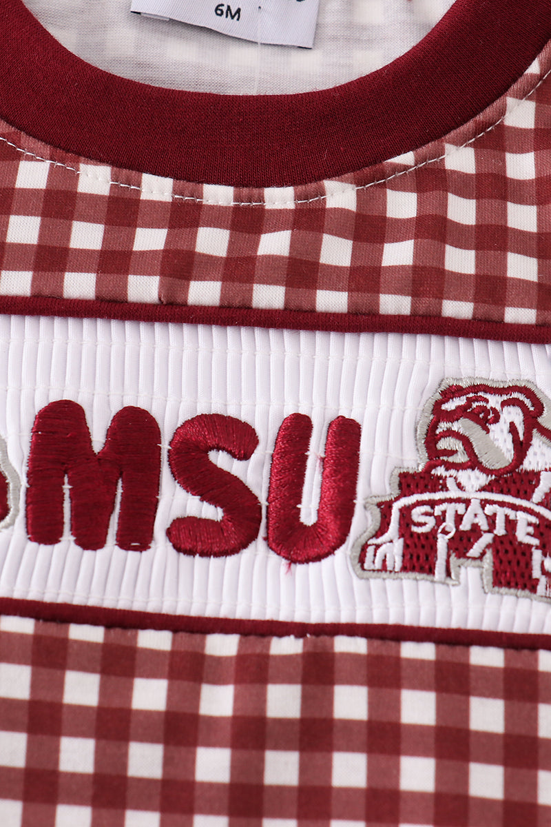 Mississippi MSU embroidery smocked gingham bubble