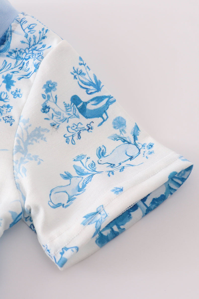 Blue farm print pocket bubble