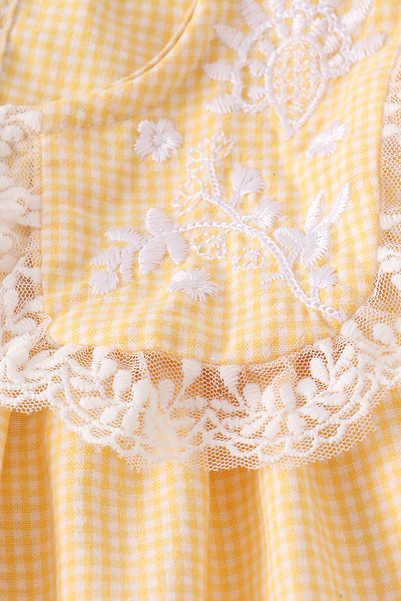 Yellow floral embroidery ruffle girl set