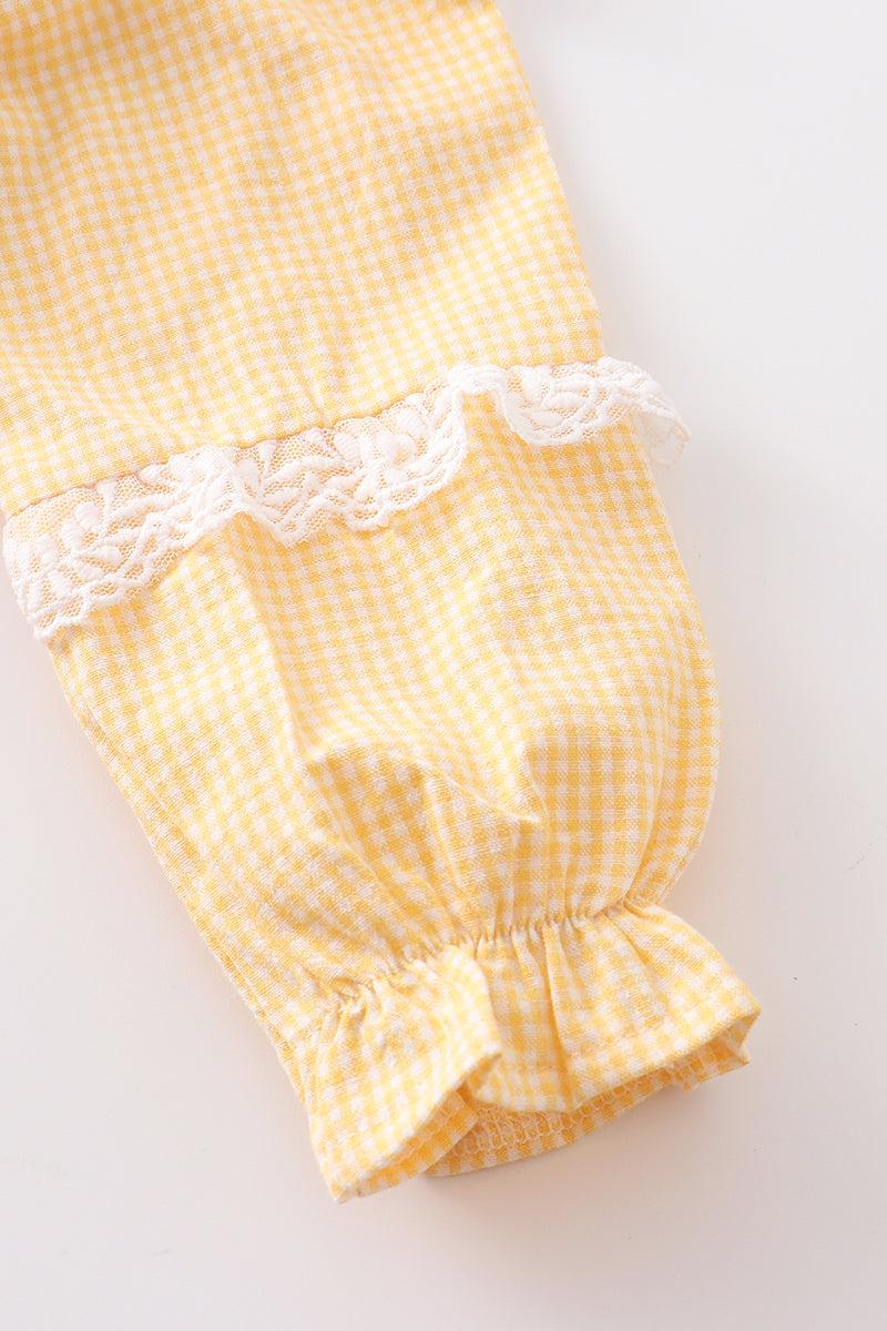 Yellow floral embroidery ruffle girl set