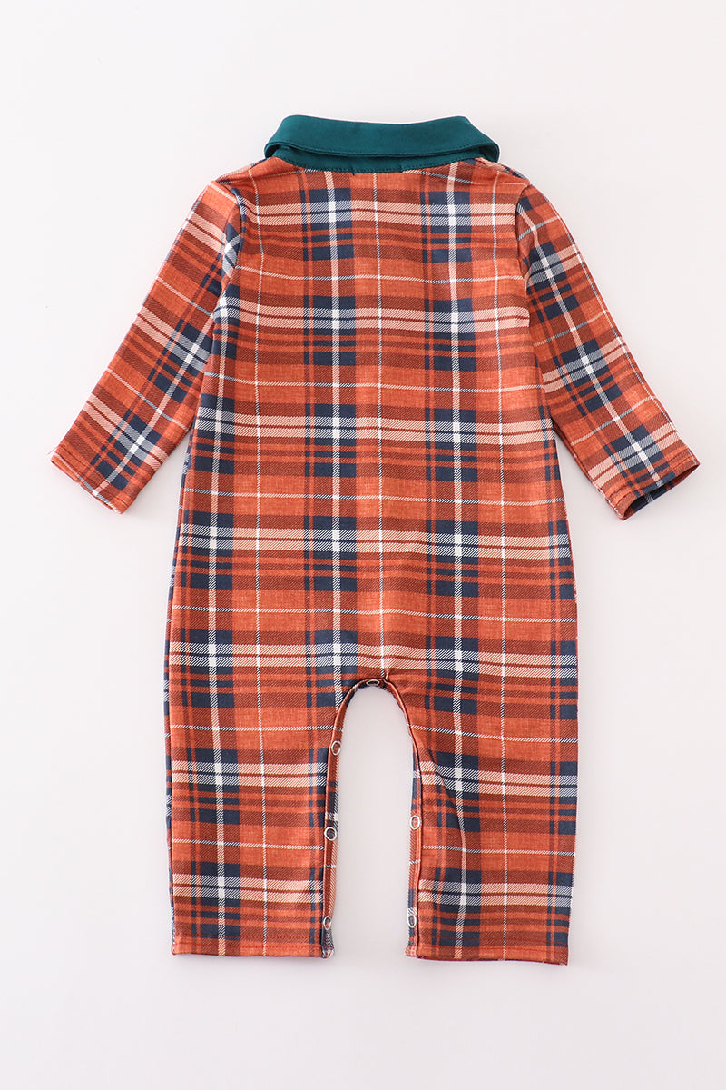 Orange plaid boy romper