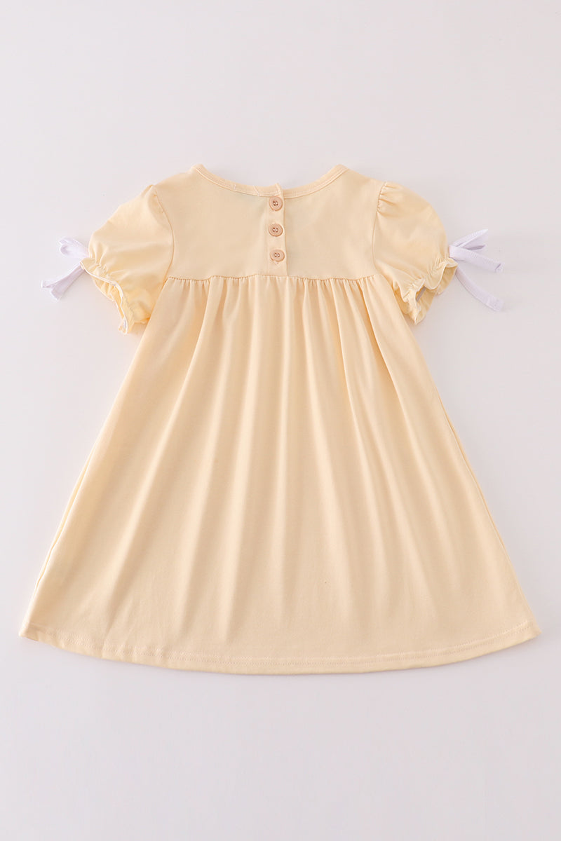 Beige easter cross french knot girl dress