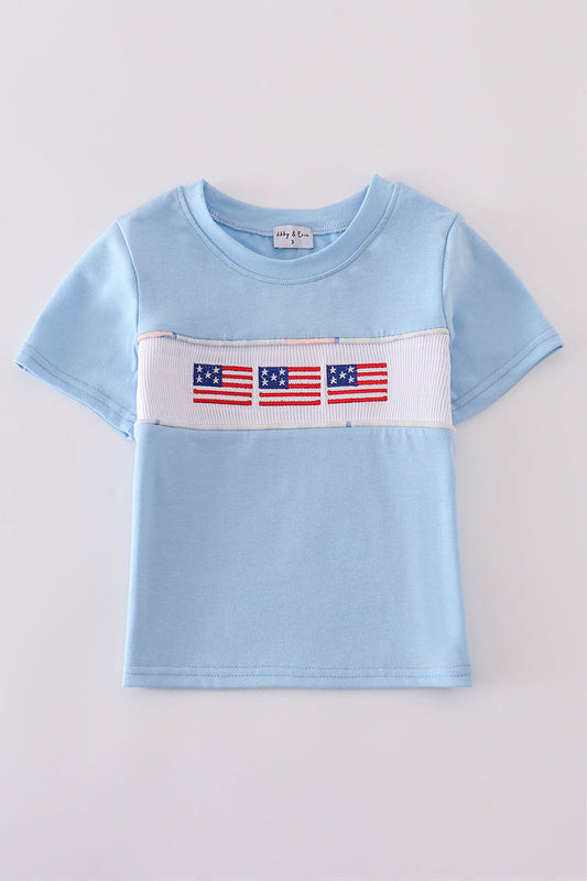 Blue flag embroidery top