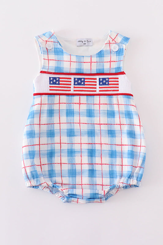 Flag embroidery smocked plaid bubble