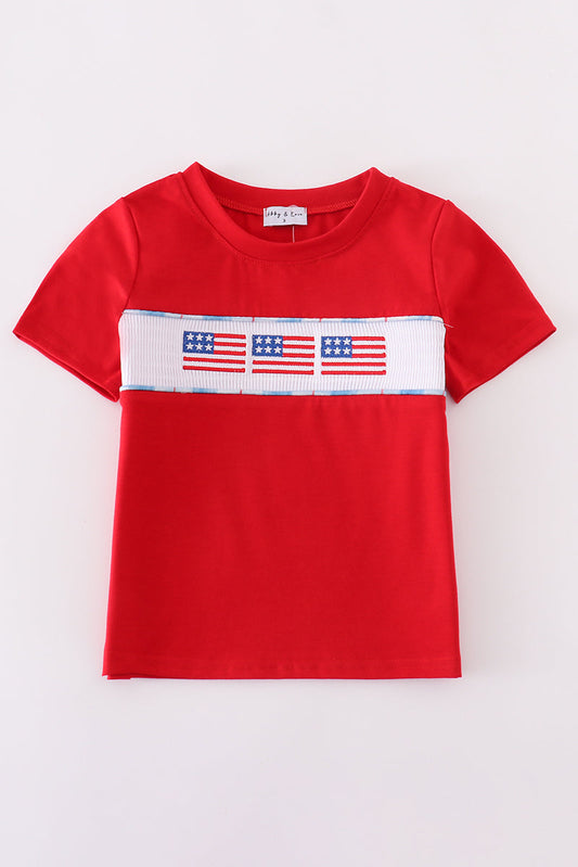 Flag embroidery smocked top