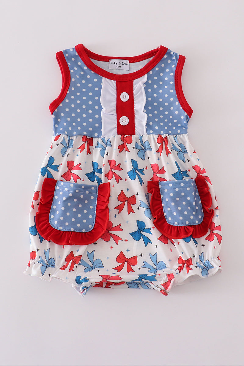 Blue bow print ruffle bubble