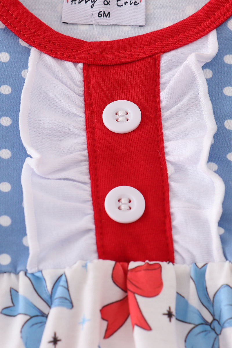 Blue bow print ruffle bubble