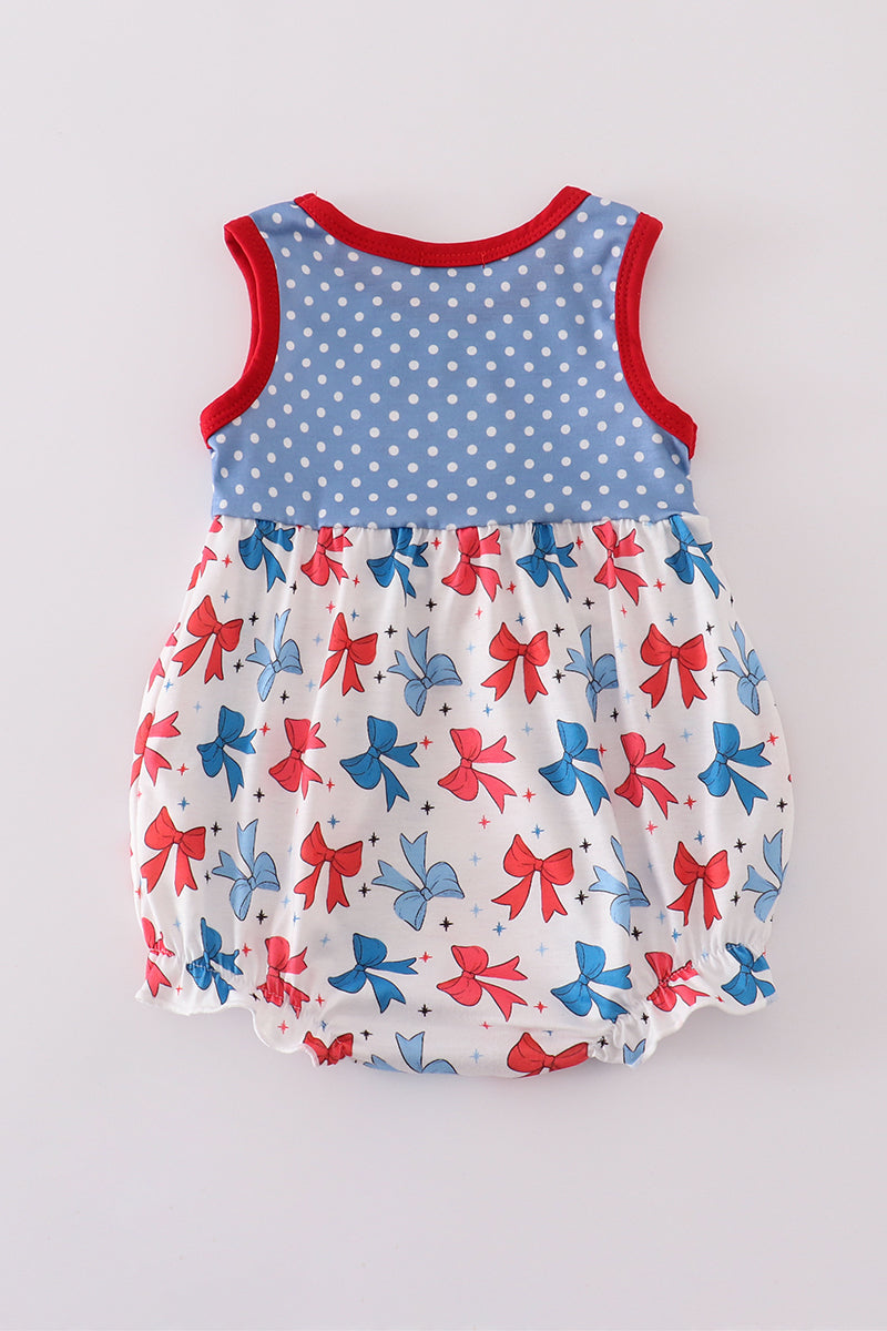 Blue bow print ruffle bubble