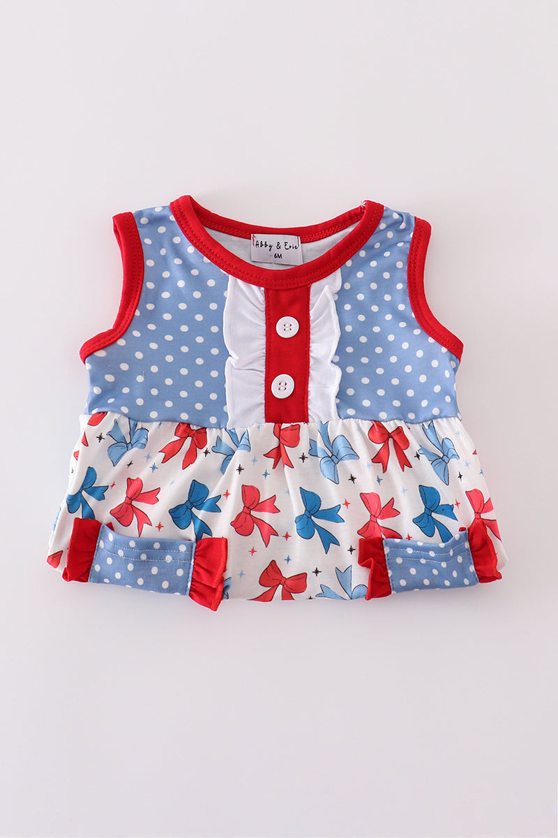 Blue bow print ruffle bubble