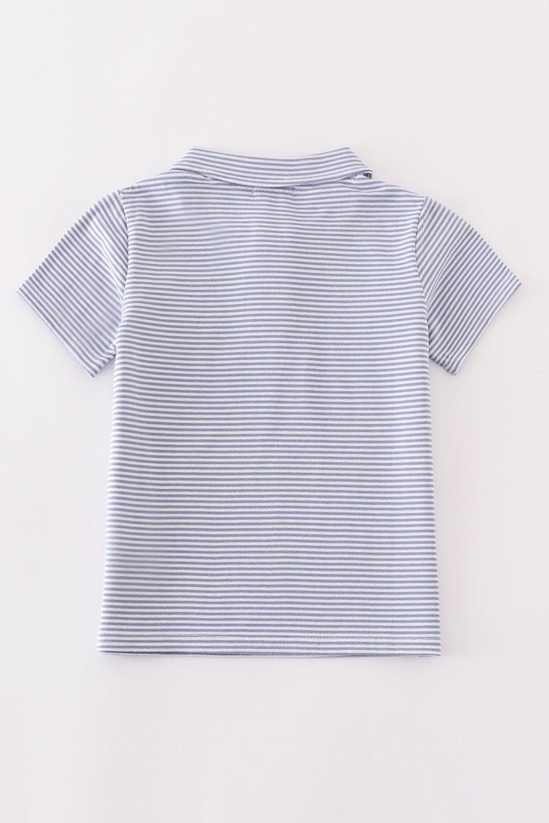 Premium Grey stripe football embroidery stripe boy shirt