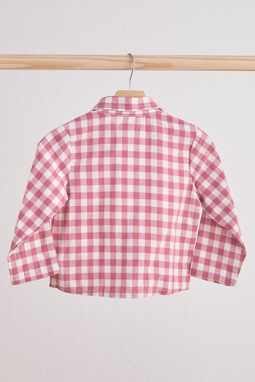 Pink gingham boy flannel button down shirt