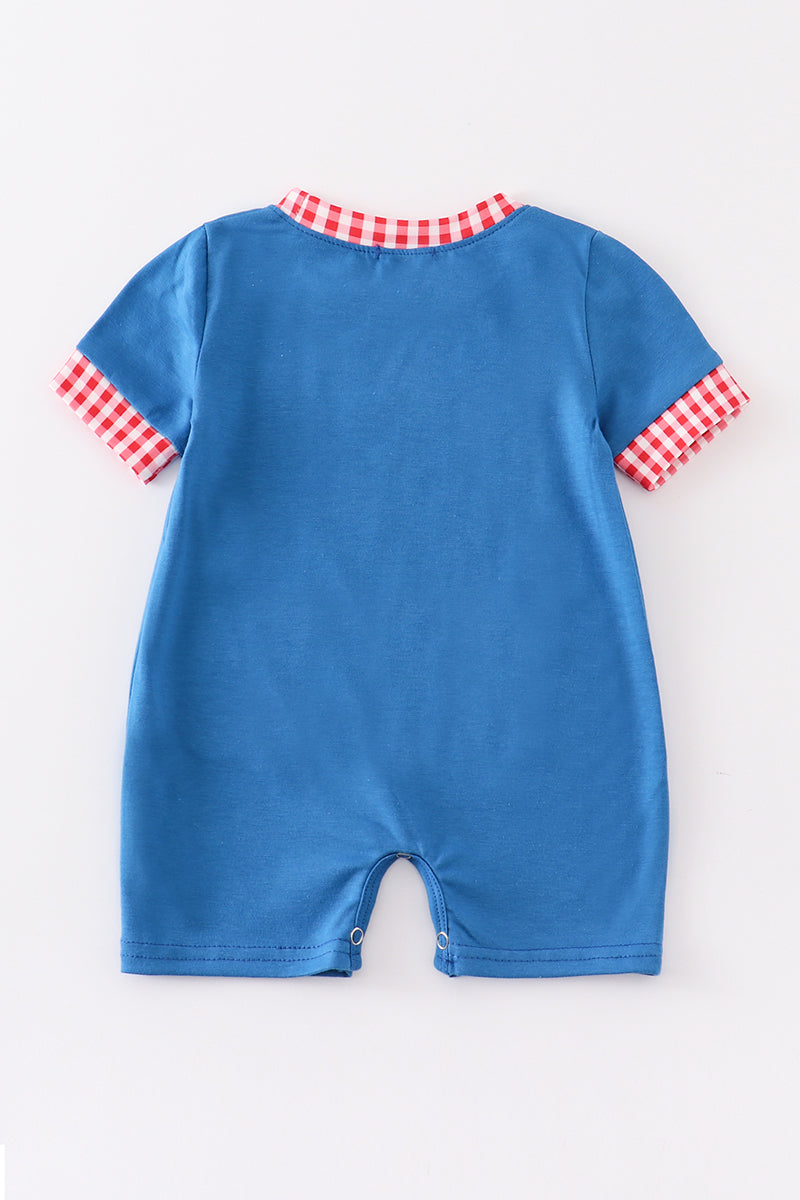 Blue apple applique back to school boy romper