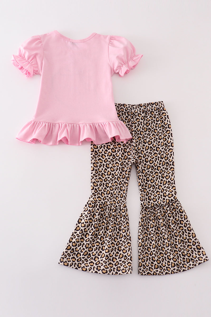 Pink leopard football applique girl set