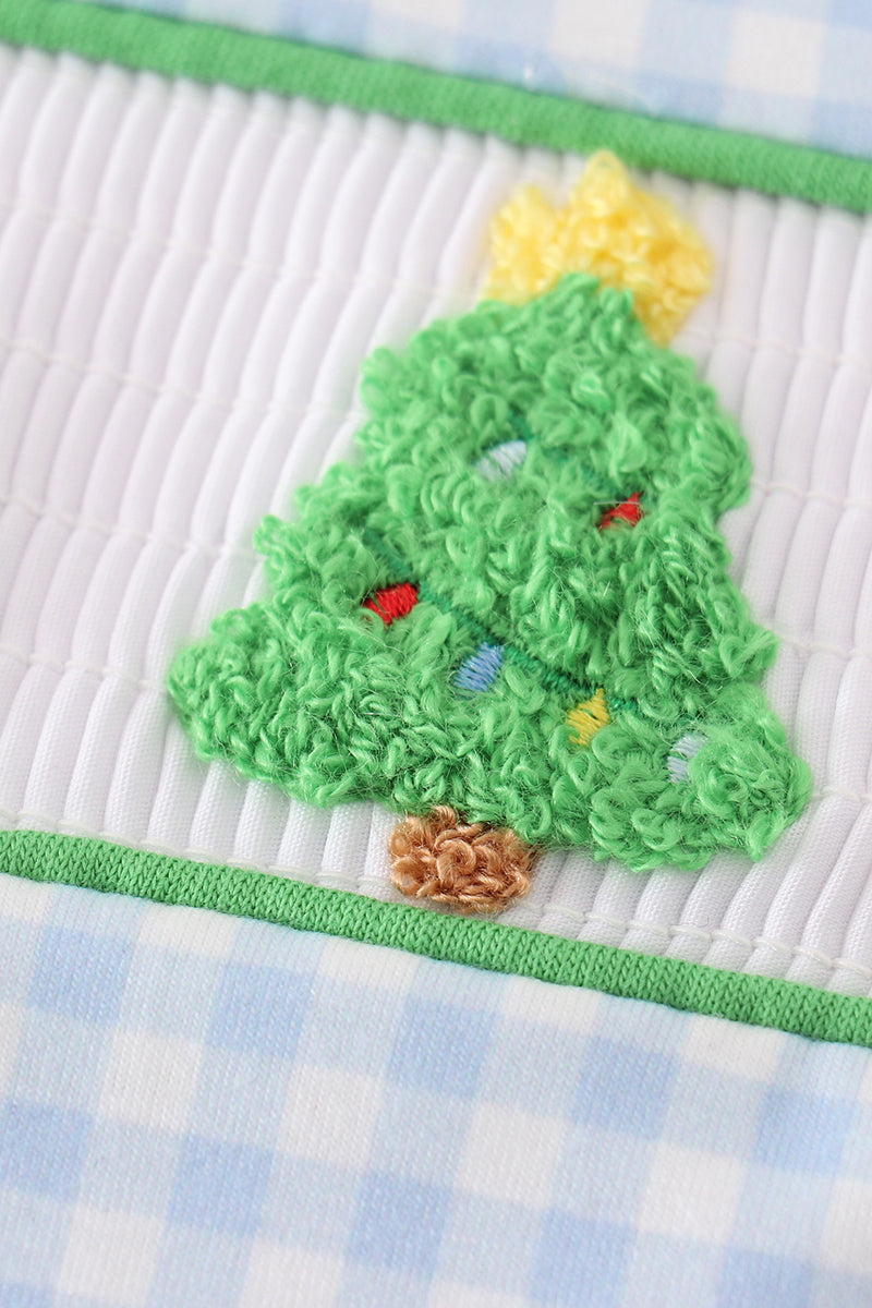 Blue christmas tree french knot smocked boy jonjon