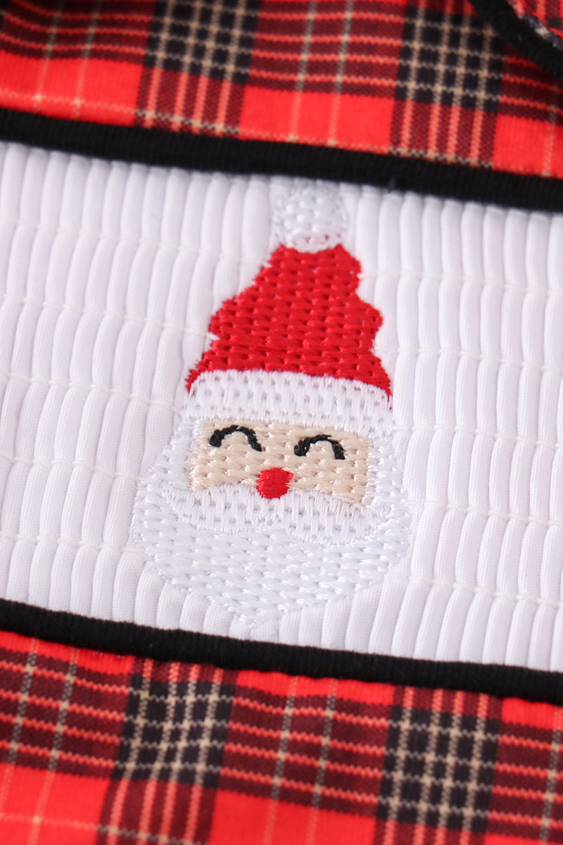 Red christmas santa embroidery smocked plaid boy set