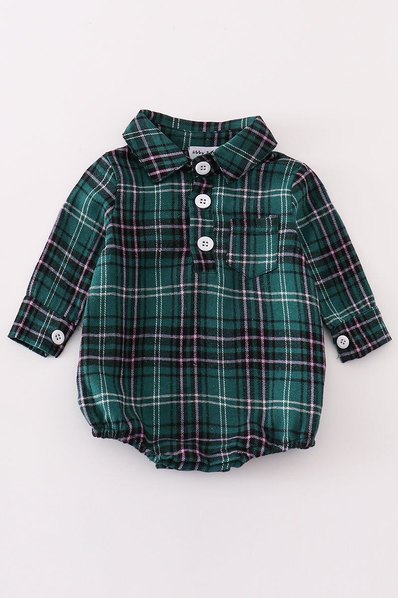 Green plaid boy button down bubble