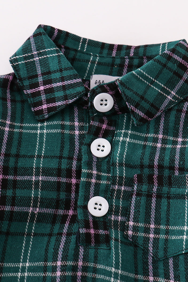 Green plaid boy button down bubble