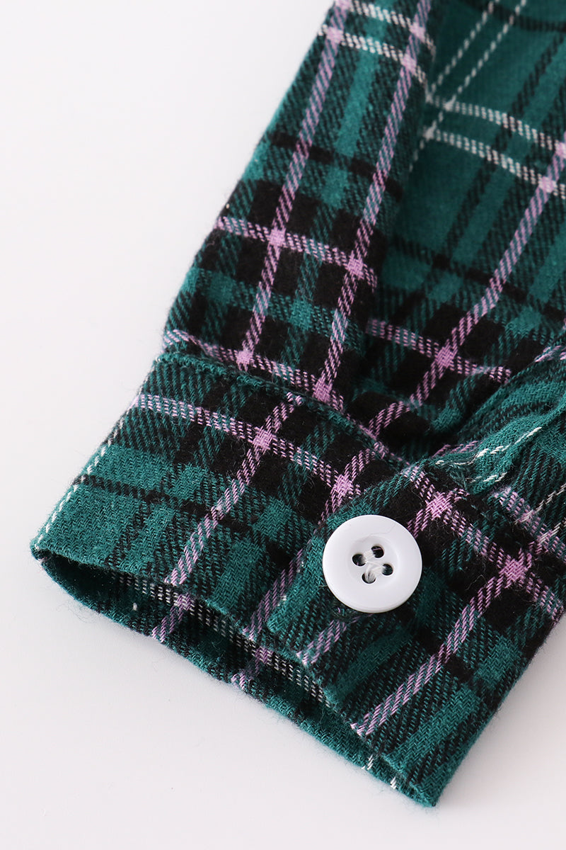 Green plaid boy button down shirt