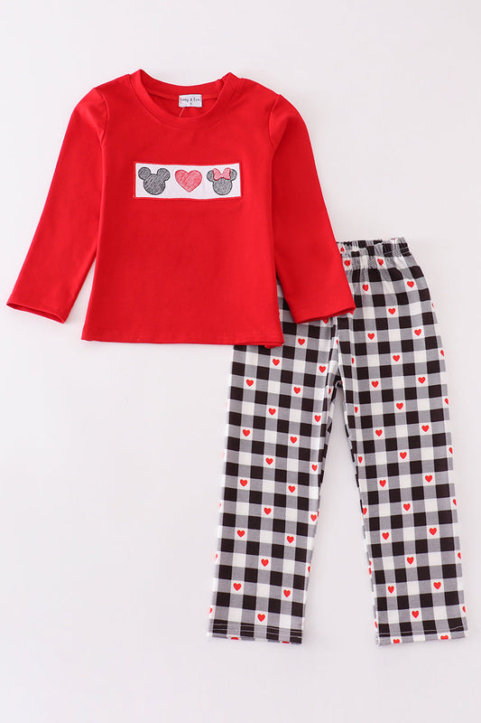 Red heart character embroidery boy set