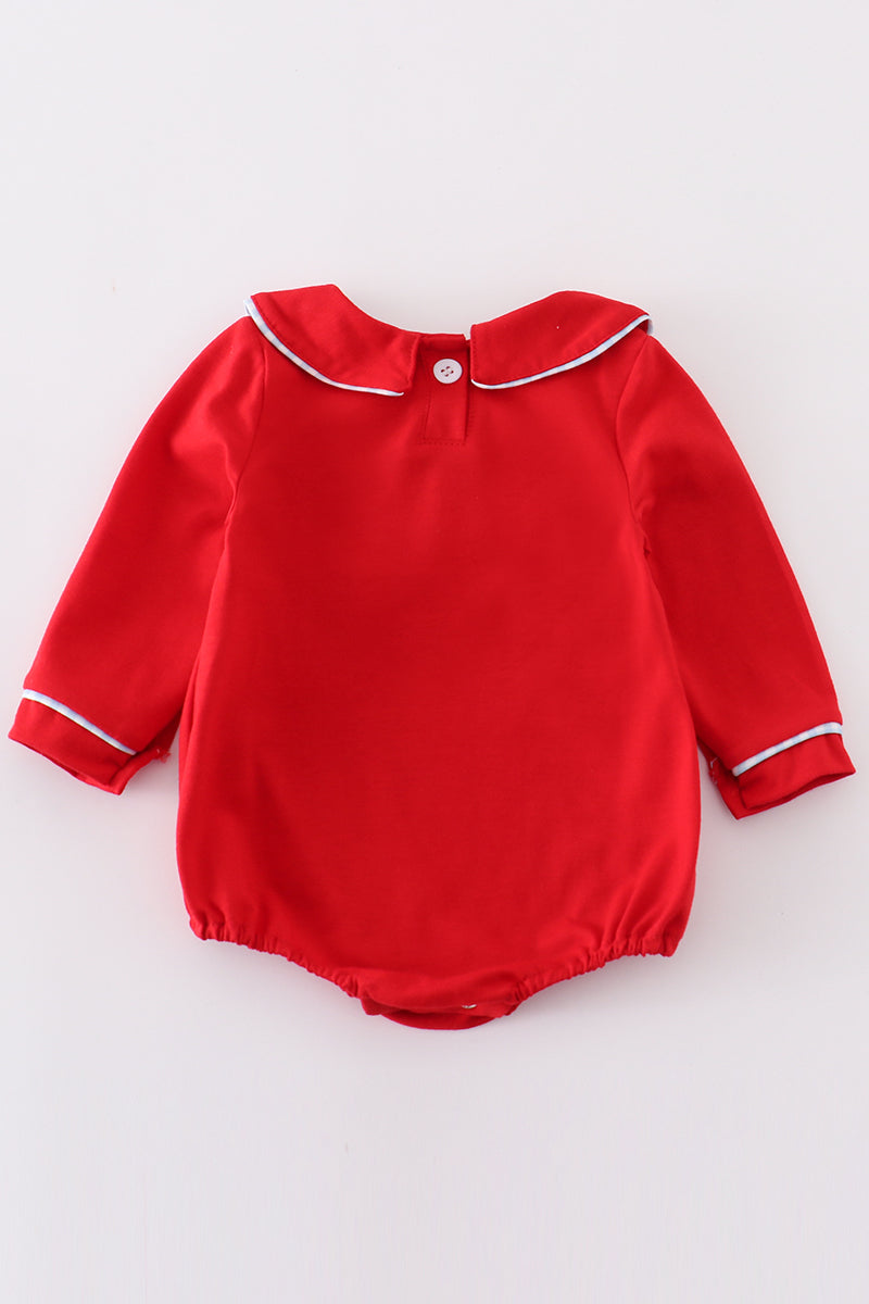 Red valentine XOXO smocked boy bubble