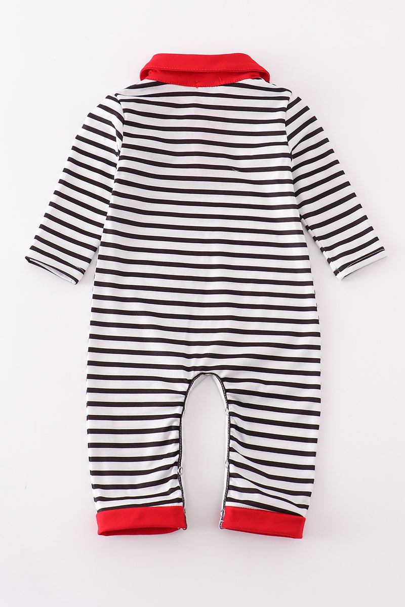 Valentine's day character applique stripe boy romper