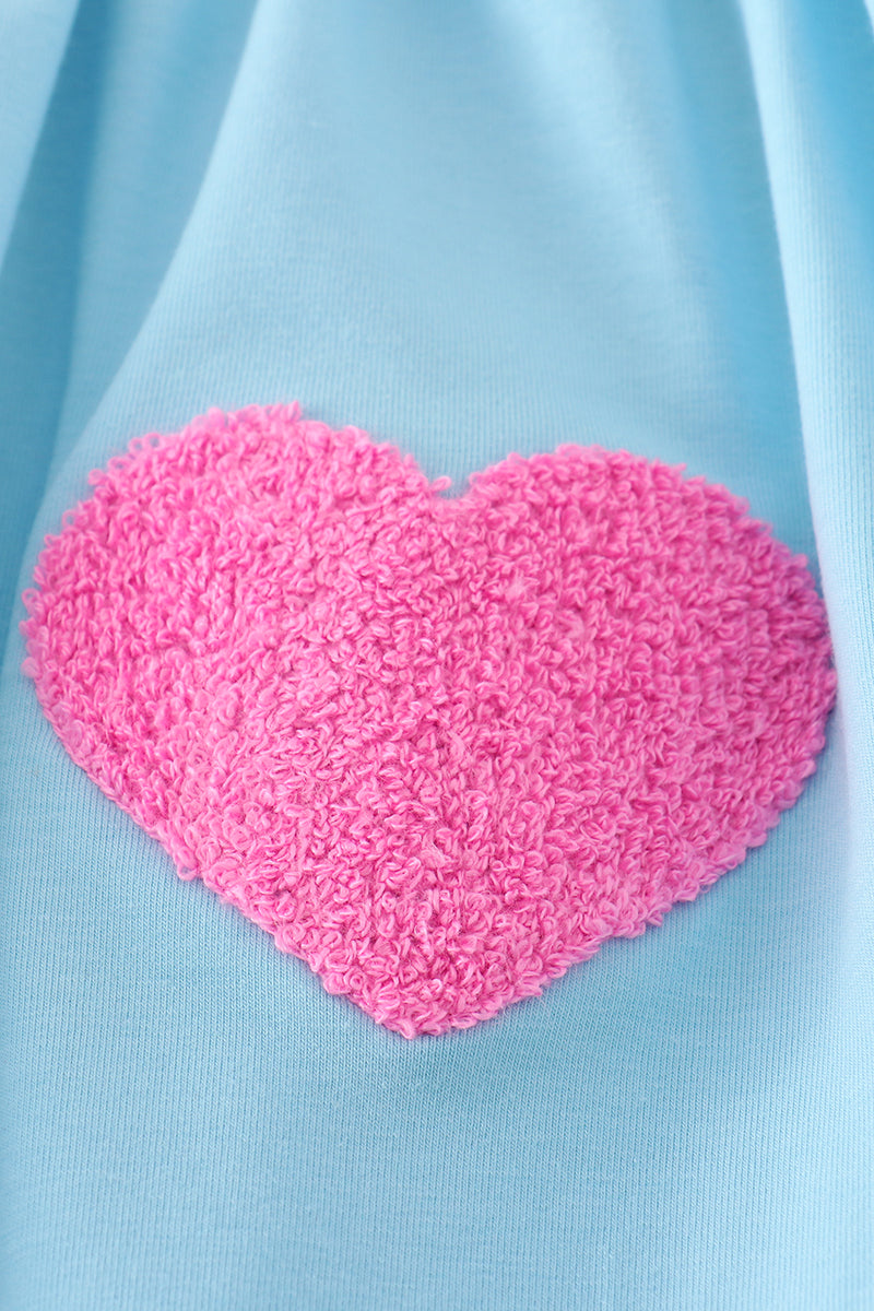 Blue valentine heart french knot girl set