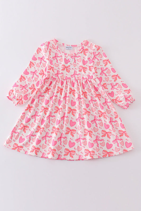 Pink valentine heart bow girl dress