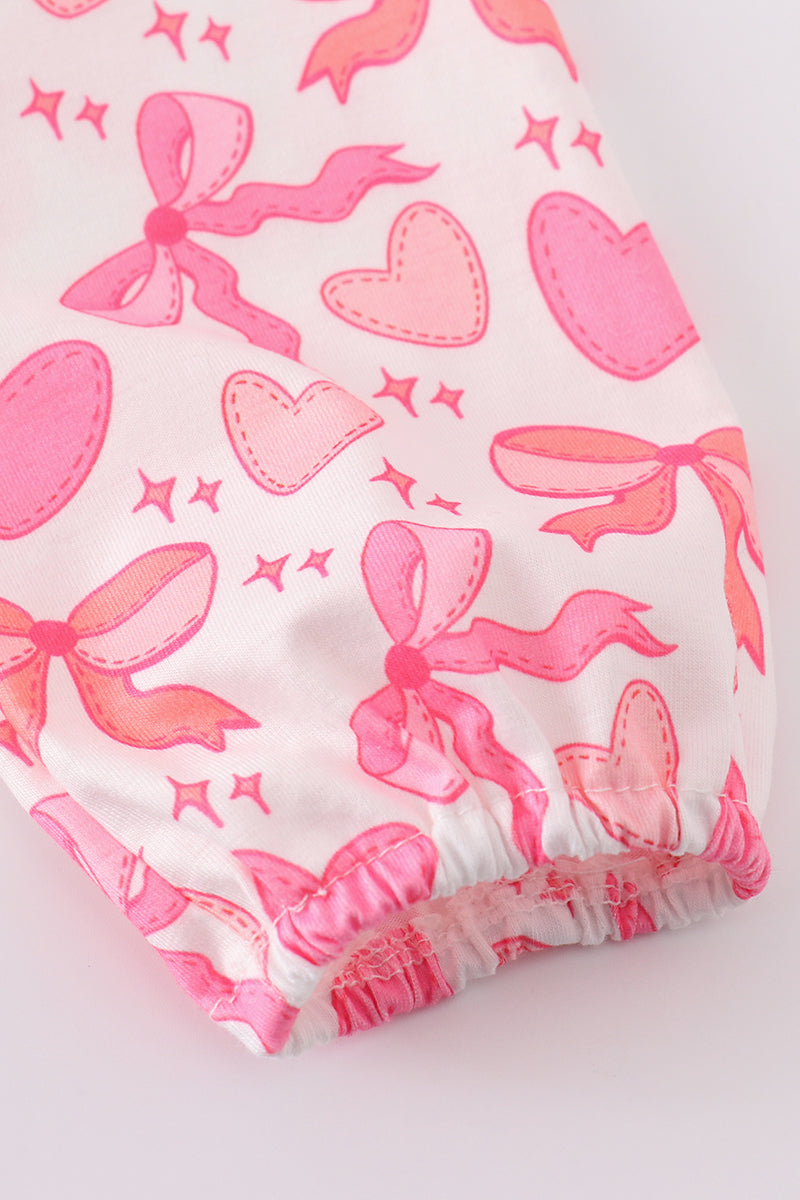 Pink valentine heart bow girl dress