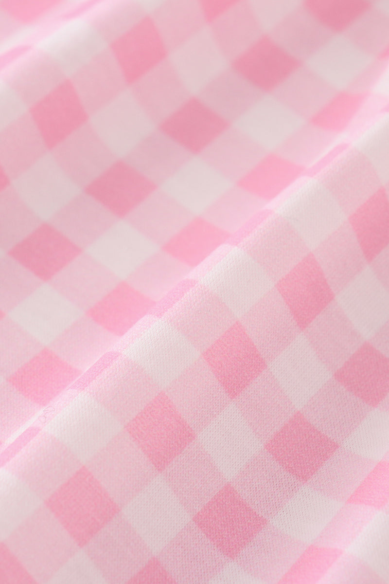 Pink barbie embroidery gingham girl dress