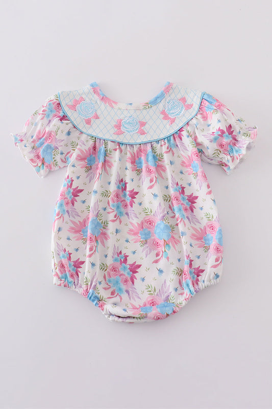 Blue petal meadow embroidery girl bubble