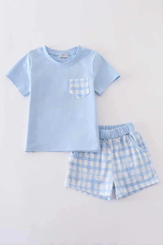 Blue gingham shorts set