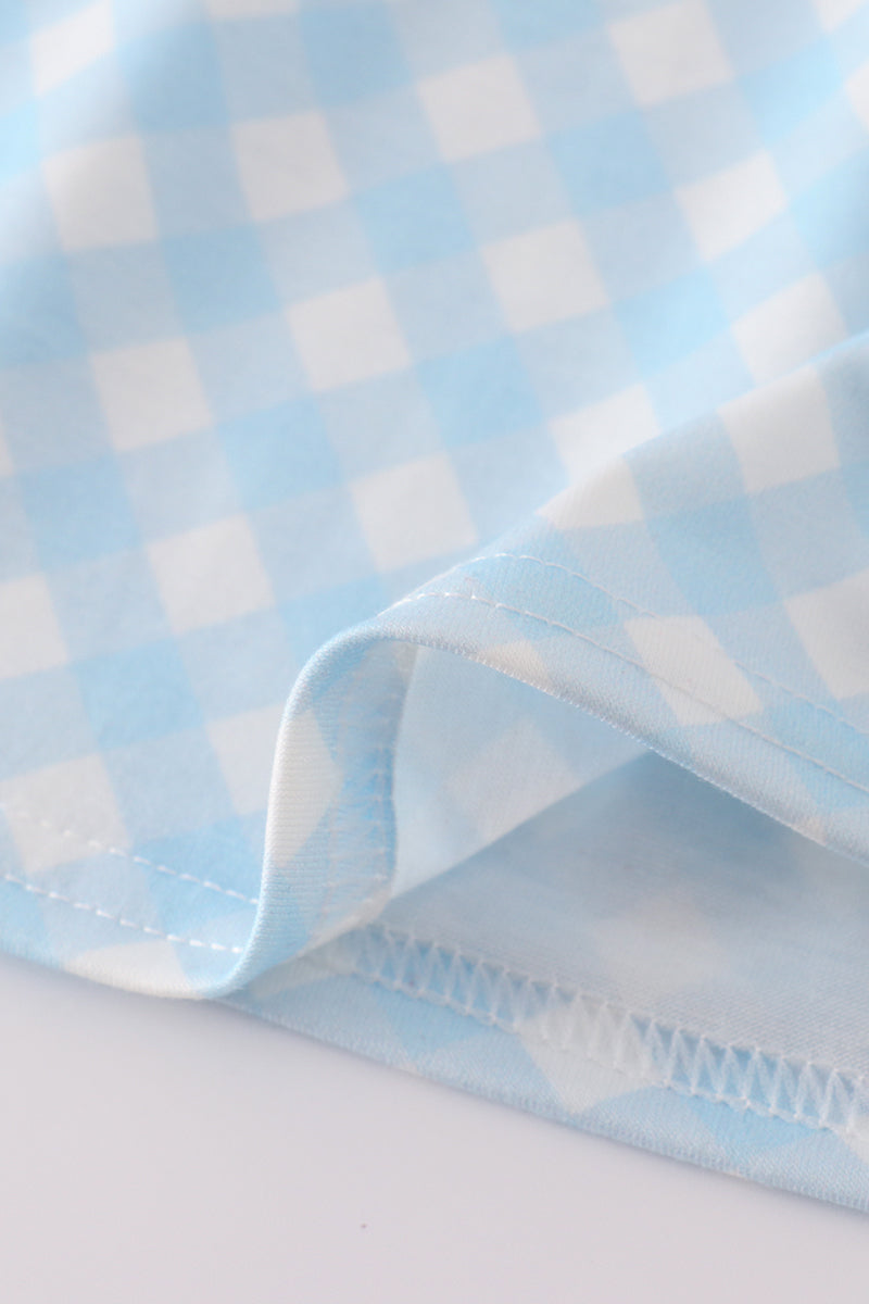 Blue flag embroidery bow gingham bloomer set
