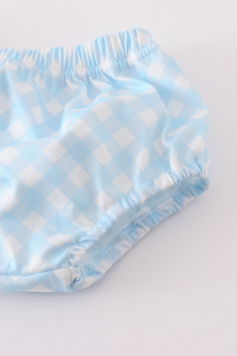 Blue flag embroidery gingham bloomer set