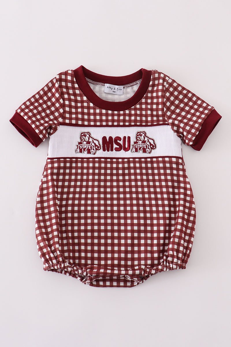Mississippi MSU embroidery smocked gingham bubble