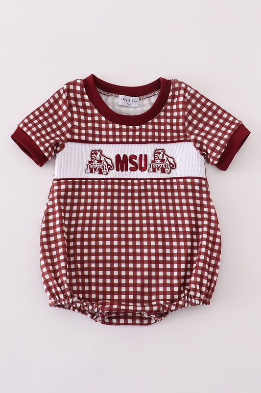 Mississippi MSU embroidery smocked gingham bubble