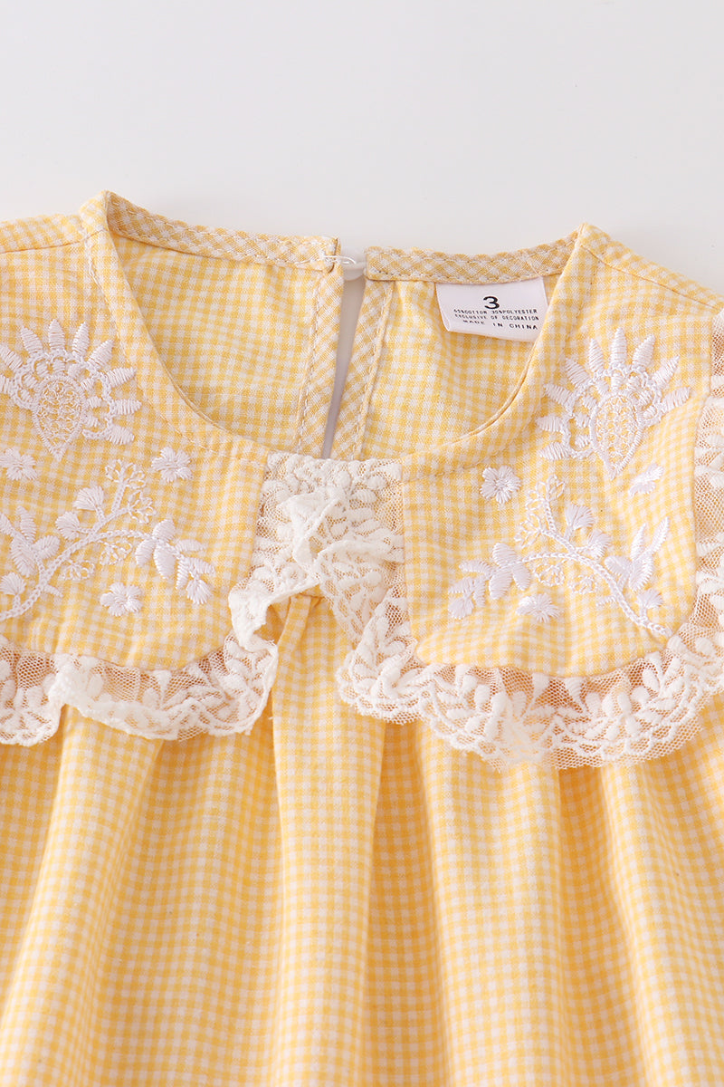 Abbie $ Evie Yellow floral embroidery ruffle girl set