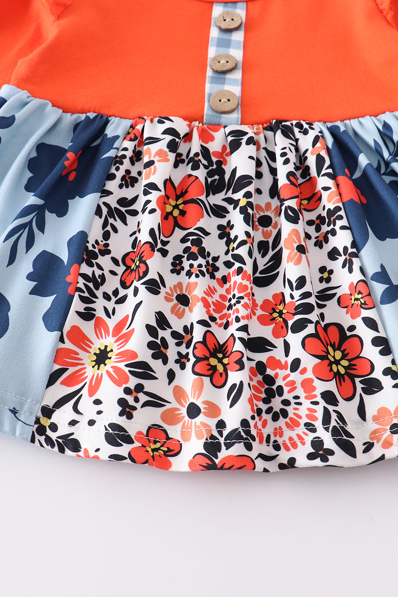 Abbie & Evie Orange floral print ruffle baby romper